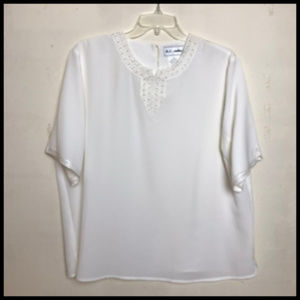 Vintage or Vintage Style Classic Faux Pearl Neck Career or Evening Blouse Sz 14